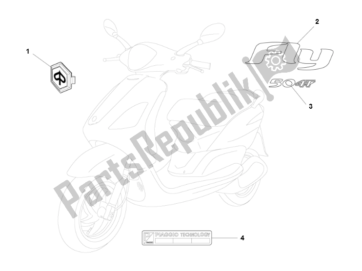 All parts for the Transfer of the Piaggio FLY 50 4T 2V 25 KMH 2012 2015 NEW 2000 - 2010