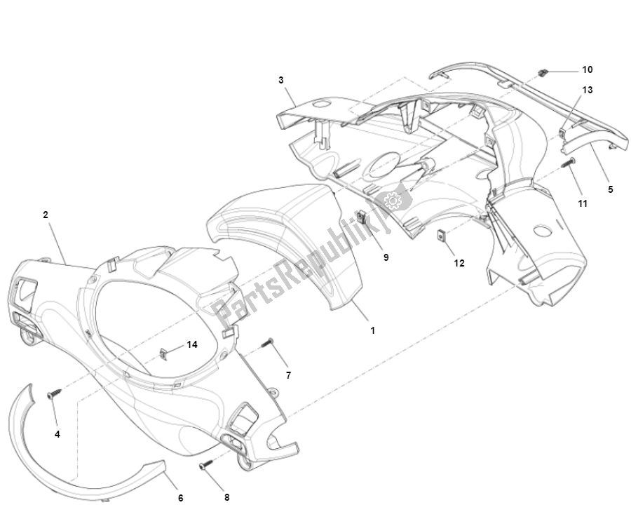 All parts for the Stuurkap of the Piaggio FLY 50 4T 2V 25 KMH 2012 2015 NEW 2000 - 2010