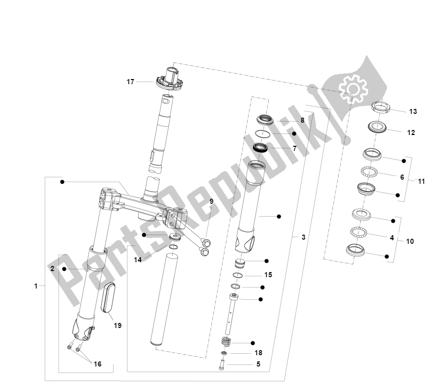 All parts for the Front Fork of the Piaggio FLY 50 4T 2V 25 KMH 2012 2015 NEW 2000 - 2010