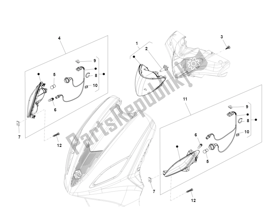 All parts for the Headlight of the Piaggio FLY 50 4T 2V 25 KMH 2012 2015 NEW 2000 - 2010