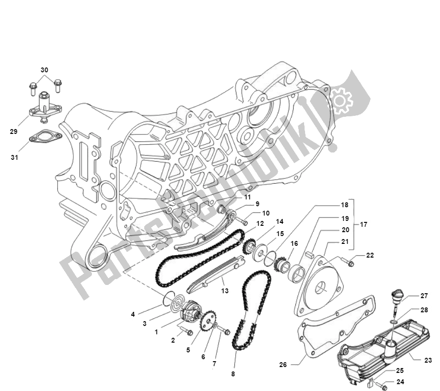 All parts for the Oil Pump of the Piaggio Liberty 50 4T MOC 2009 2016 2000 - 2010