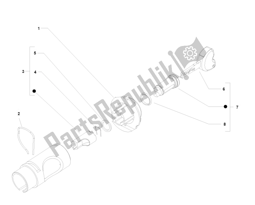 All parts for the Stuurslot of the Piaggio Liberty 50 4T MOC 2009 2016 2000 - 2010