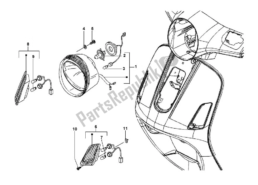 Todas las partes para Faro de Piaggio LX 2V 25 KM H 50 2000 - 2010