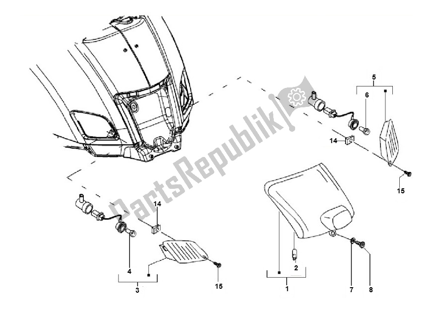 All parts for the Front Turn Signal of the Piaggio LX 2V 25 KM H 50 2000 - 2010