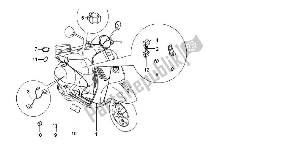 Alle onderdelen voor de Kabelboom van de Piaggio LX 2V 25 KM H 50 2000 - 2010