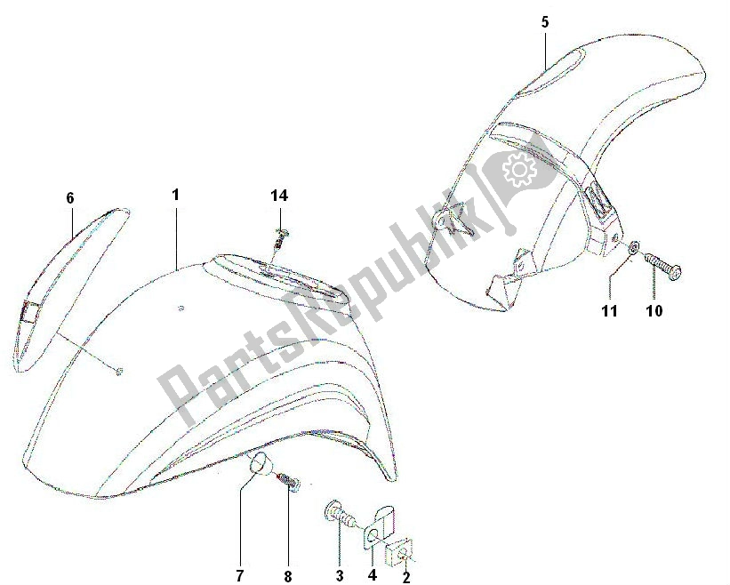 All parts for the Fender of the Piaggio LX 2V 25 KM H 50 2000 - 2010