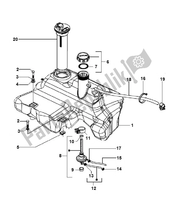 All parts for the Fuel Tank of the Piaggio LX 2V 25 KM H 50 2000 - 2010