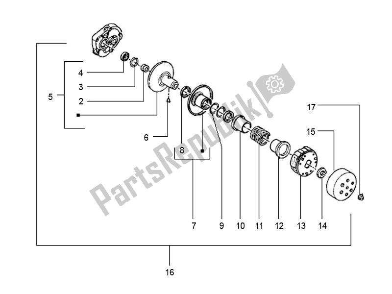 All parts for the Clutch of the Piaggio LX 2V 25 KM H 50 2000 - 2010