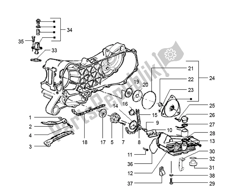 All parts for the Oil Pump of the Piaggio LX 2V 25 KM H 50 2000 - 2010