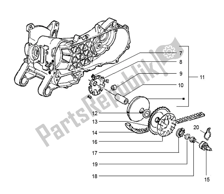 Alle onderdelen voor de Variateur van de Piaggio LX 2V 25 KM H 50 2000 - 2010