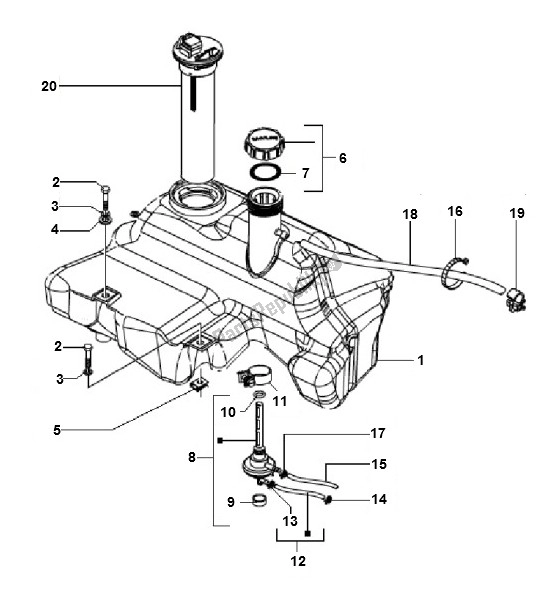 All parts for the Fuel Tank of the Piaggio LX 2V Touring 25 KM H 50 2000 - 2010