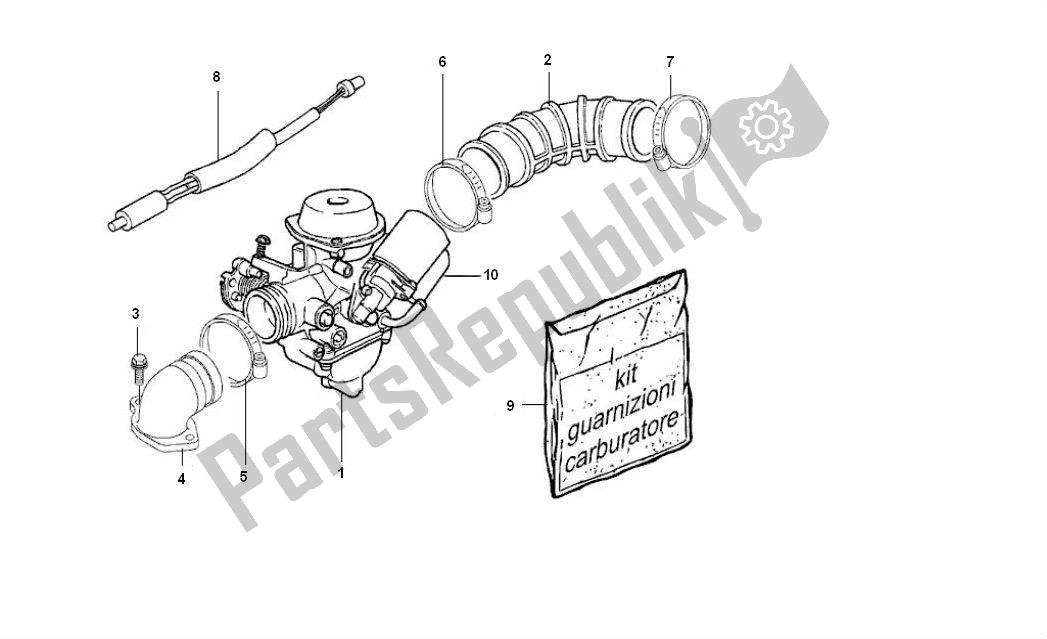 Todas las partes para Carburador de Piaggio LX 2V Touring 25 KM H 50 2000 - 2010