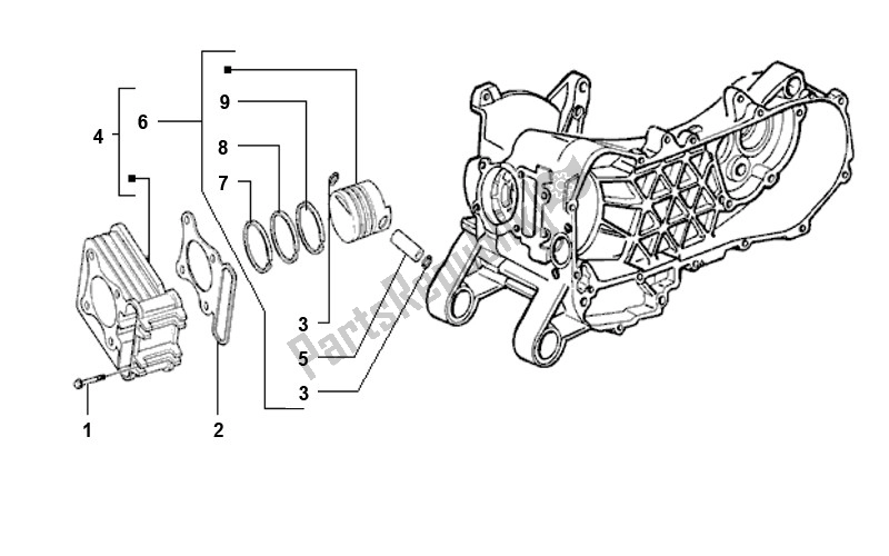 All parts for the Cylinder of the Piaggio LX 2V Touring 25 KM H 50 2000 - 2010