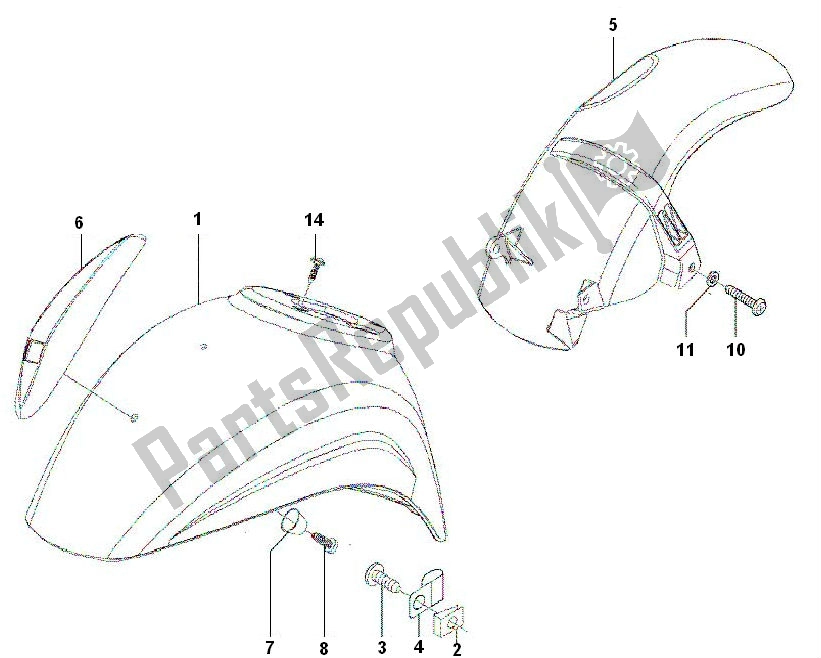 All parts for the Fender of the Piaggio LX 2V Touring 25 KM H 50 2000 - 2010