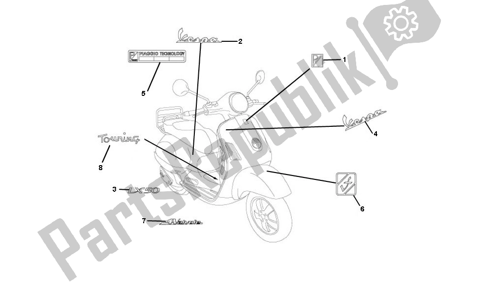 All parts for the Transfer of the Piaggio LX 2V Touring 25 KM H 50 2000 - 2010