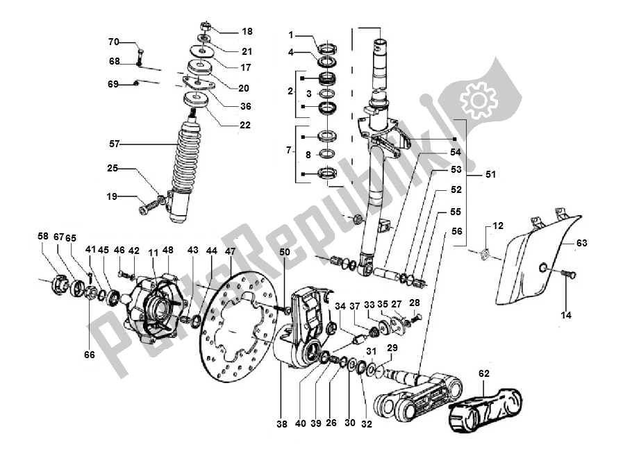 Todas las partes para Tenedor Frontal de Piaggio LX 2V Touring 25 KM H 50 2000 - 2010