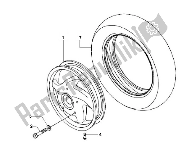 All parts for the Front Wheel of the Piaggio LX 2V Touring 25 KM H 50 2000 - 2010