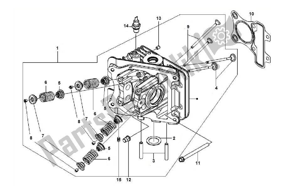 All parts for the Cylinder Head of the Piaggio LX 4V 45 KM 50 2000 - 2010
