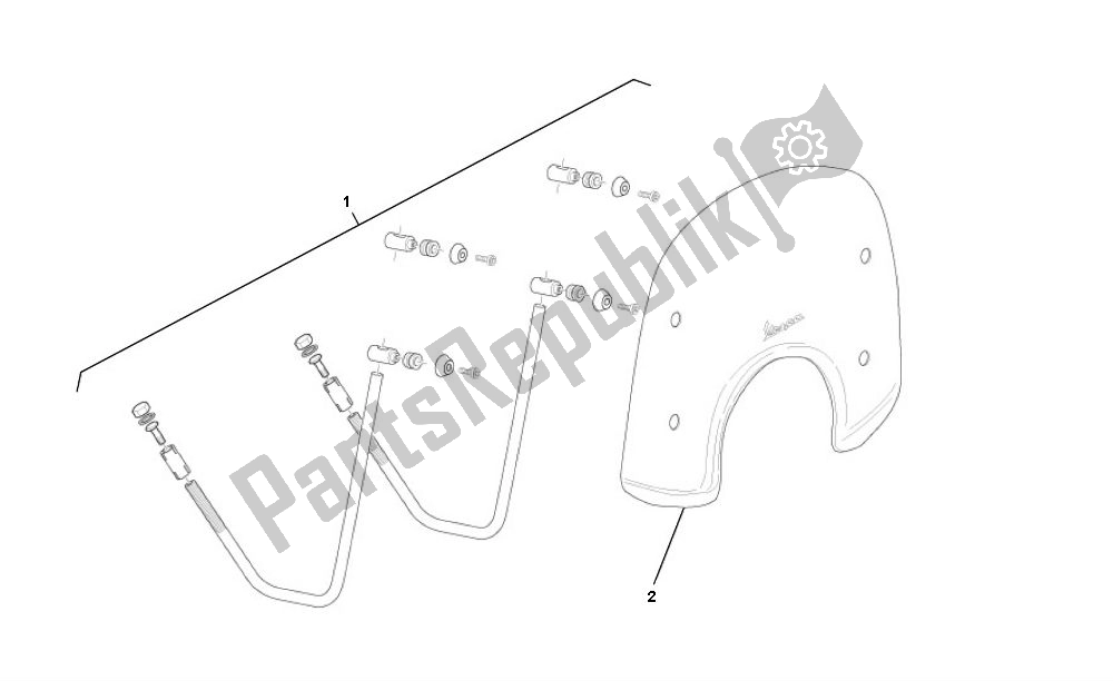 All parts for the Wind Screen of the Piaggio LX 4V Touring 45 KM H 50 2000 - 2010