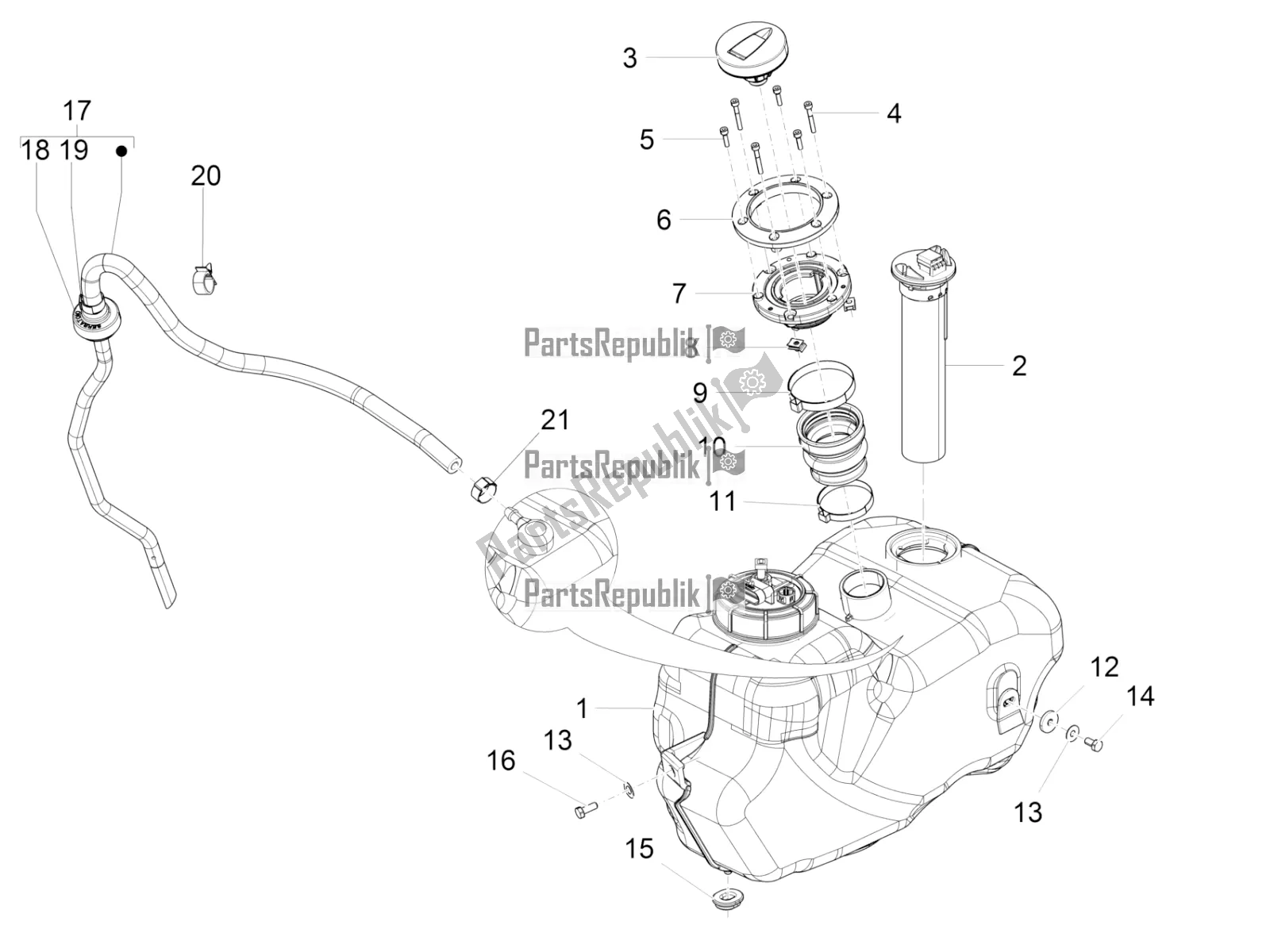 Toutes les pièces pour le Réservoir D'essence du Piaggio Beverly 300 IE ABS 2016