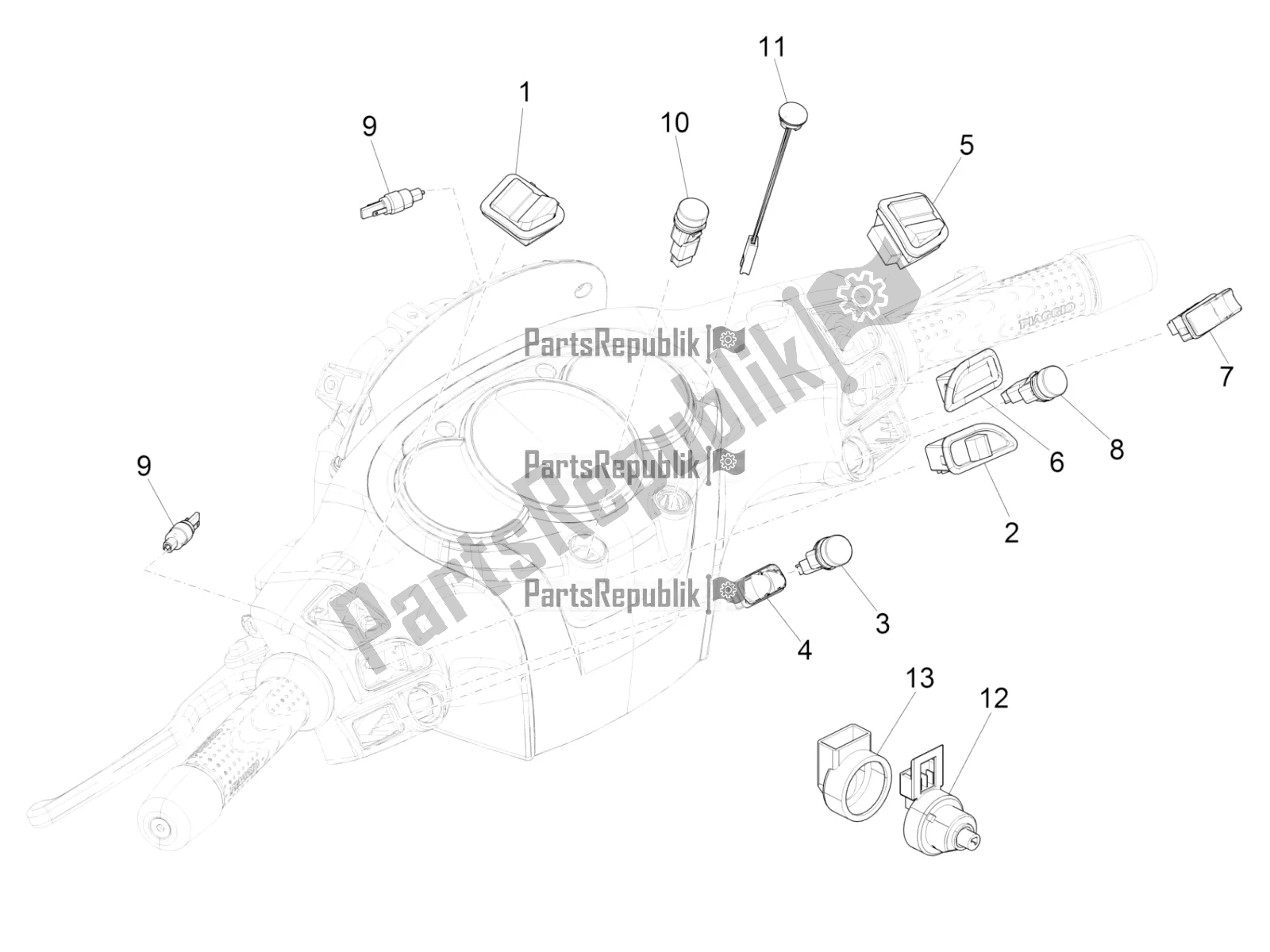 Toutes les pièces pour le Sélecteurs - Interrupteurs - Boutons du Piaggio Beverly 300 IE ABS 2016