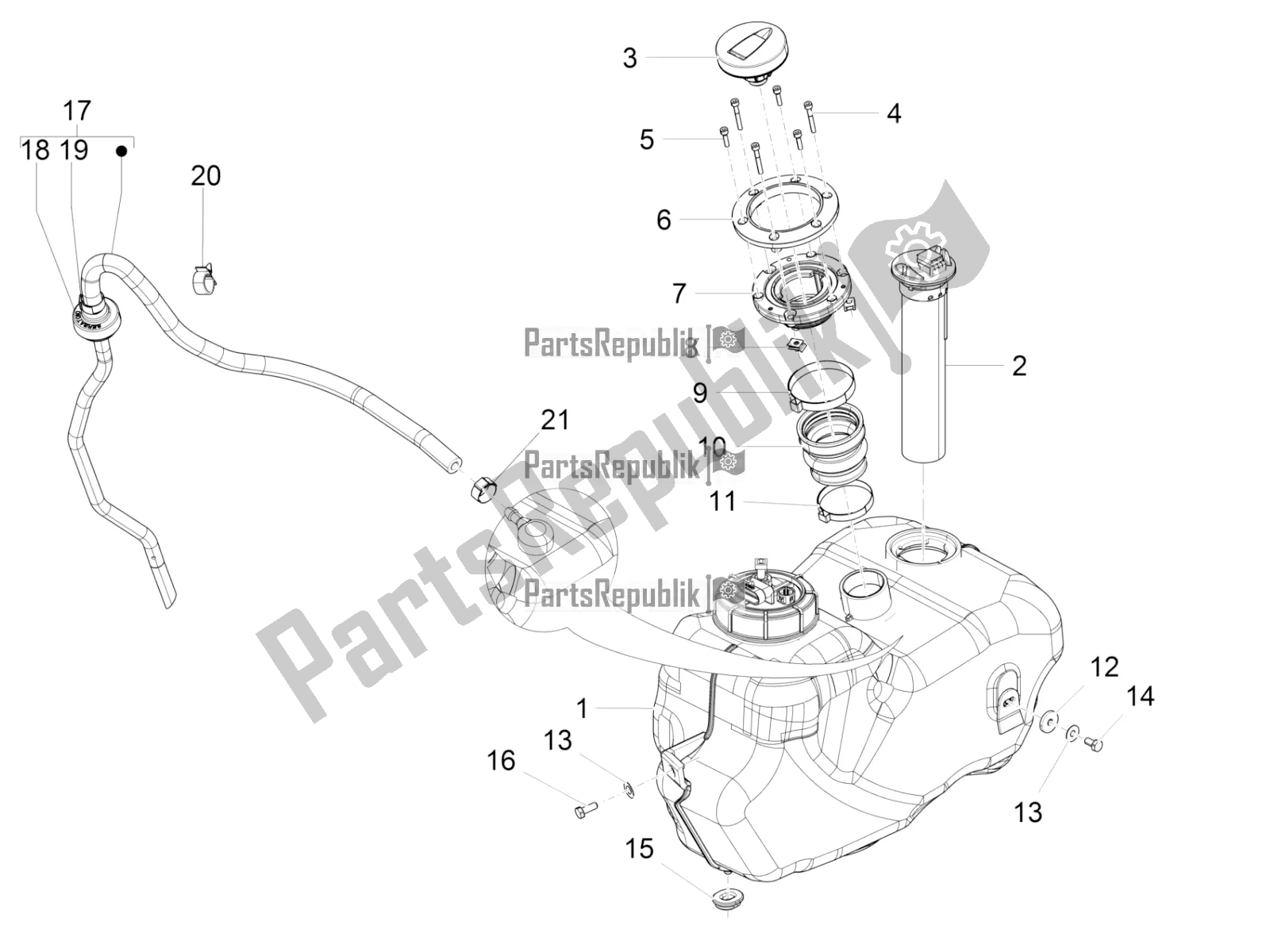 Toutes les pièces pour le Réservoir D'essence du Piaggio Beverly 300 IE ABS 2017