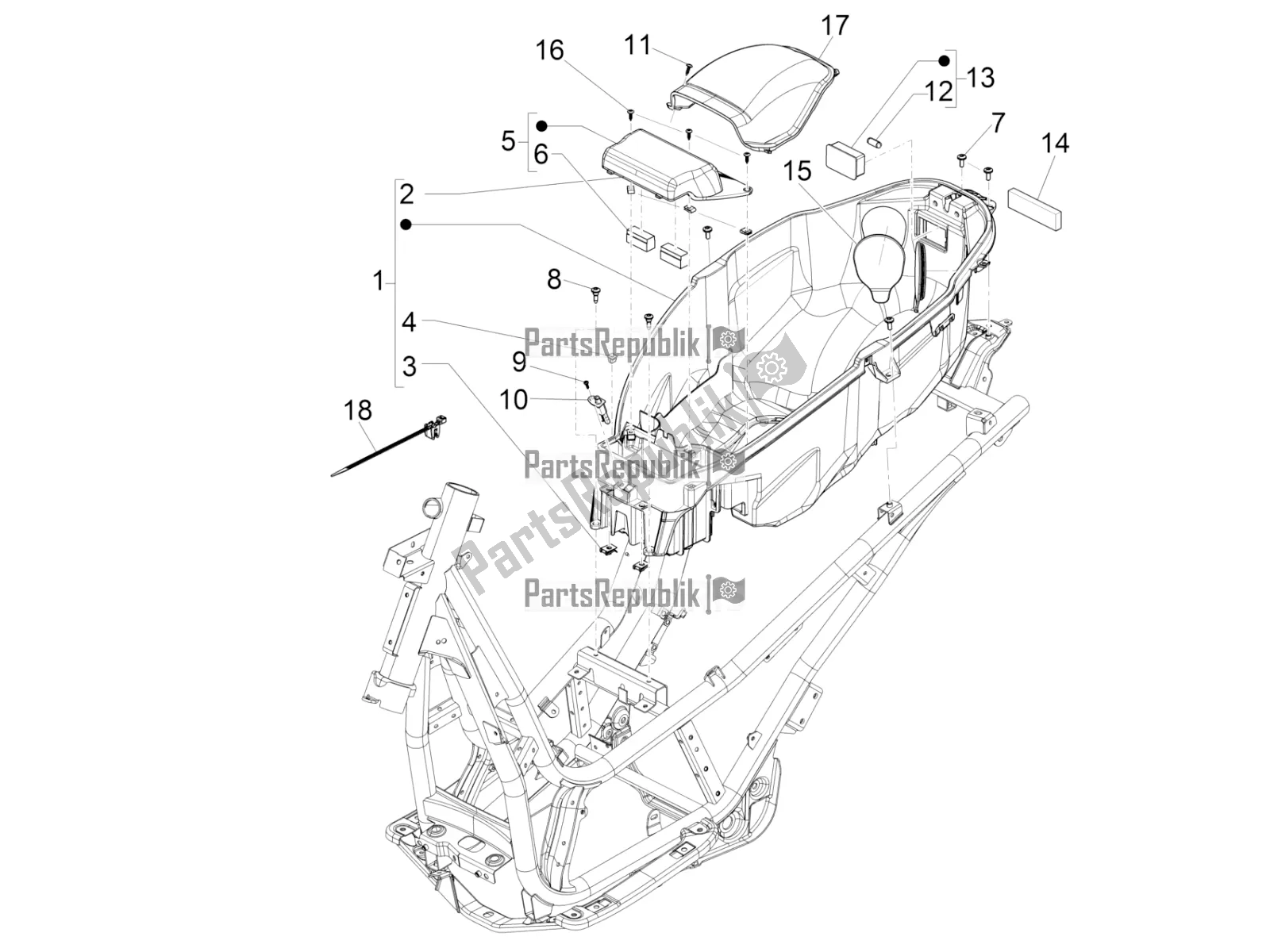 All parts for the Helmet Huosing - Undersaddle of the Piaggio Beverly 300 IE ABS 2017