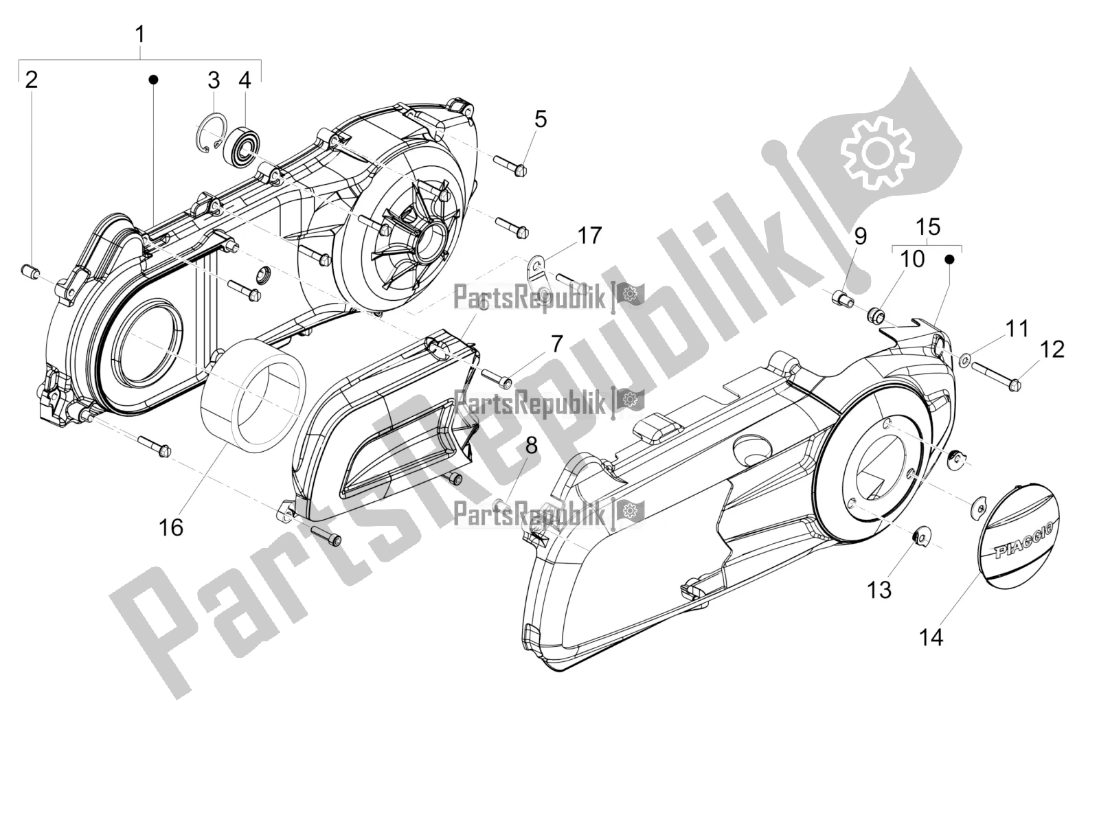 Todas las partes para Tapa Del Cárter - Enfriamiento Del Cárter de Piaggio Beverly 300 IE ABS 2018