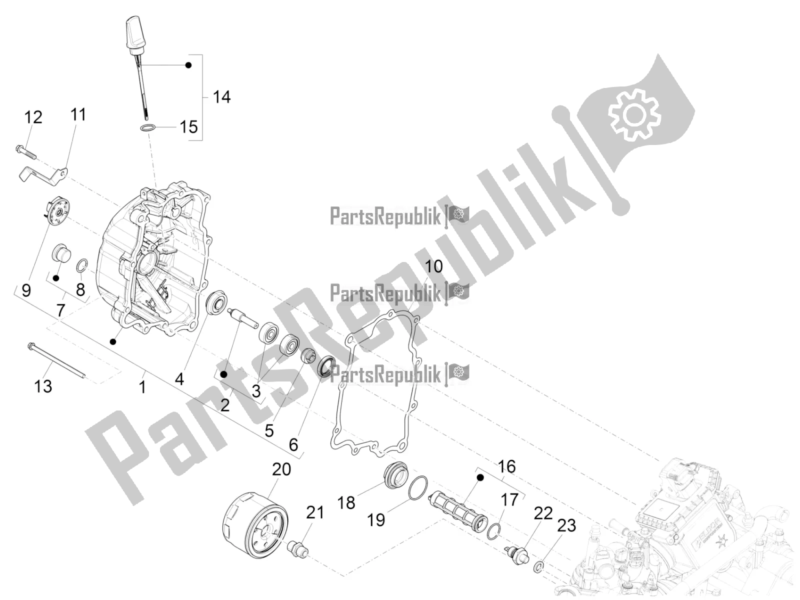 All parts for the Flywheel Magneto Cover - Oil Filter of the Piaggio Beverly 300 IE ABS 2018