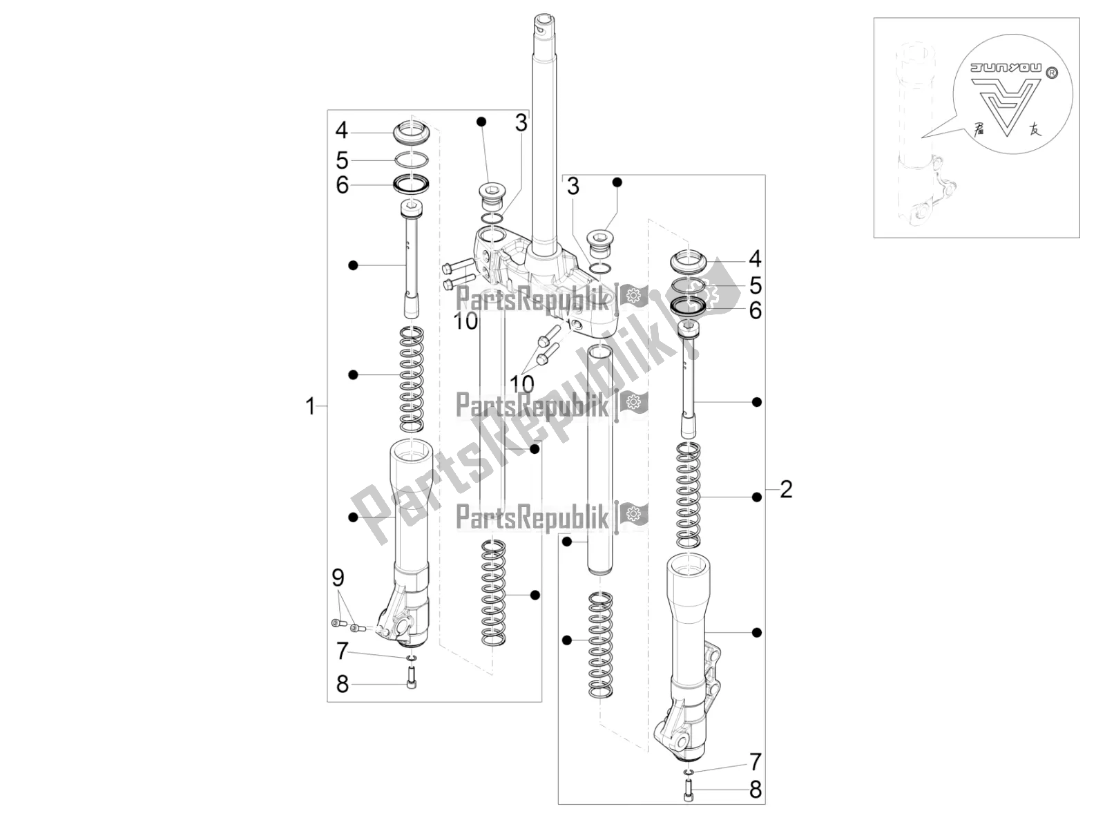 Toutes les pièces pour le Composants De La Fourche (mingxing) du Piaggio Beverly 300 IE ABS 2019