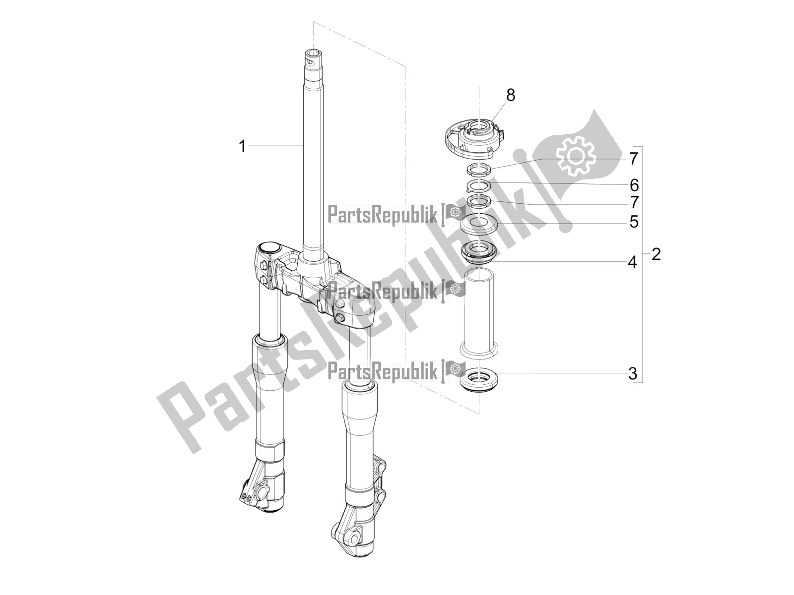 Todas as partes de Garfo / Tubo De Direção - Unidade De Rolamento De Direção do Piaggio Beverly 300 IE ABS 2019