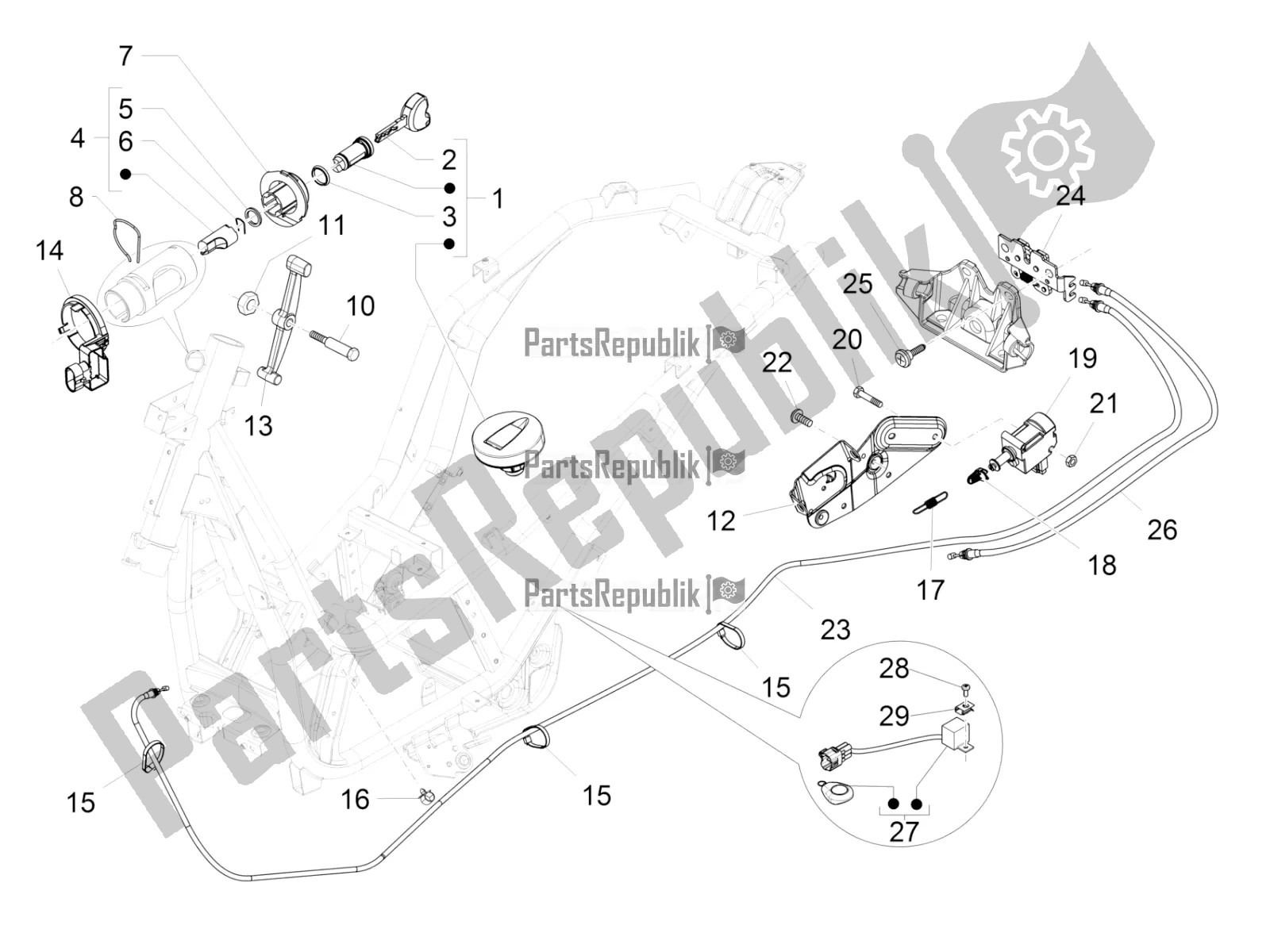 Todas as partes de Fechaduras do Piaggio Beverly 300 IE ABS 2019