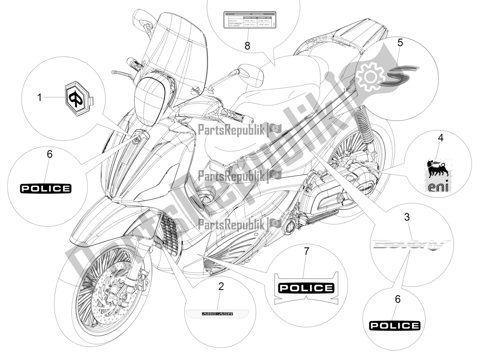 Todas las partes para Placas - Emblemas de Piaggio Beverly 300 IE ABS 2019