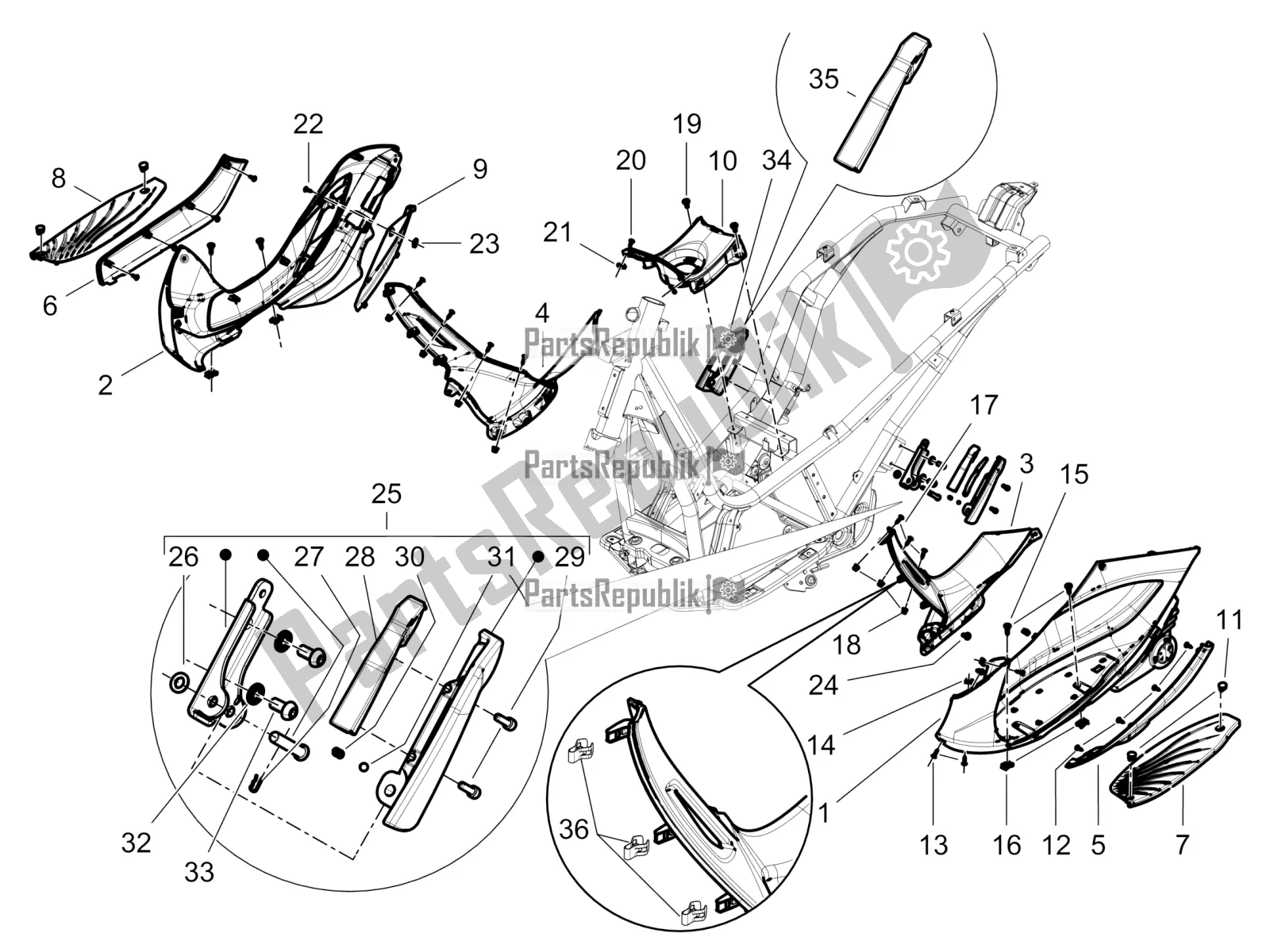 Todas las partes para Cubierta Central - Reposapiés de Piaggio Beverly 300 IE ABS 2020