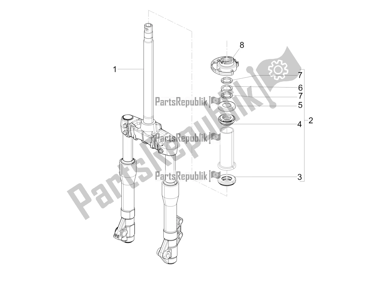 Tutte le parti per il Forcella / Tubo Sterzo - Unità Cuscinetto Sterzo del Piaggio Beverly 300 IE ABS 2020