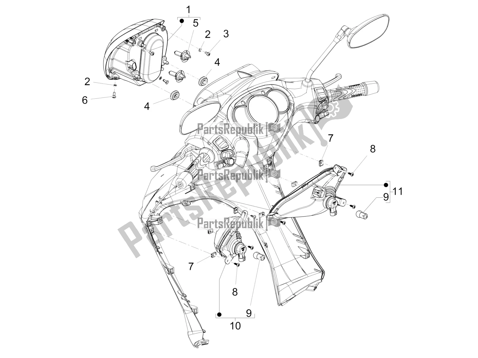 Alle onderdelen voor de Koplampen - Richtingaanwijzers van de Piaggio Beverly 300 IE ABS 2020