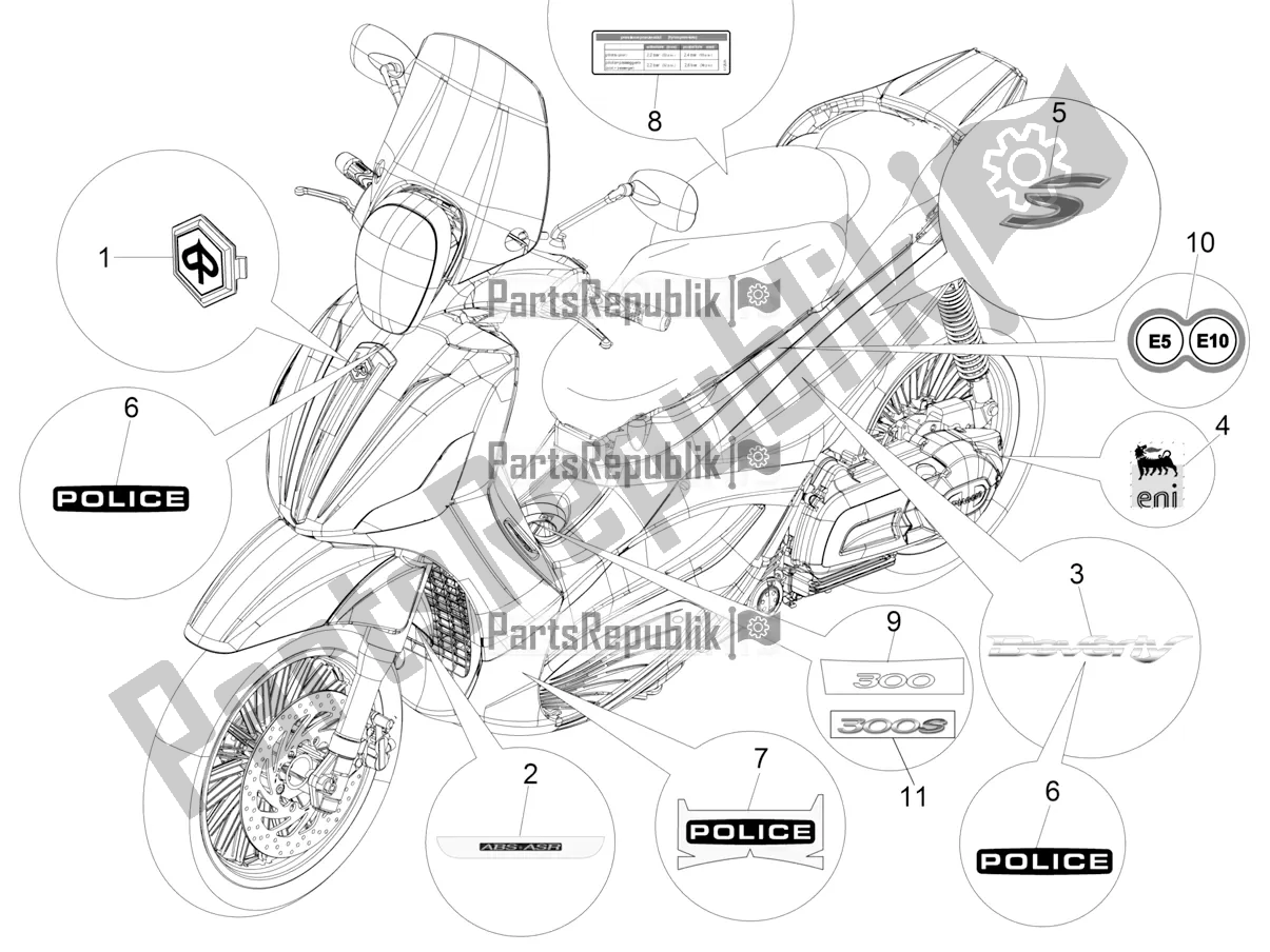 Tutte le parti per il Piatti - Emblemi del Piaggio Beverly 300 IE ABS 2020