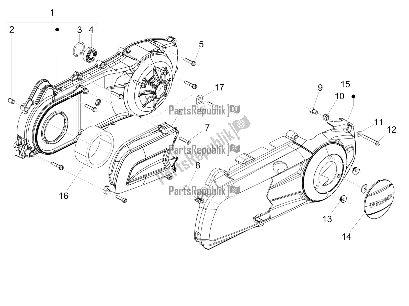 Todas las partes para Tapa Del Cárter - Enfriamiento Del Cárter de Piaggio Beverly 300 IE ABS Apac 2019