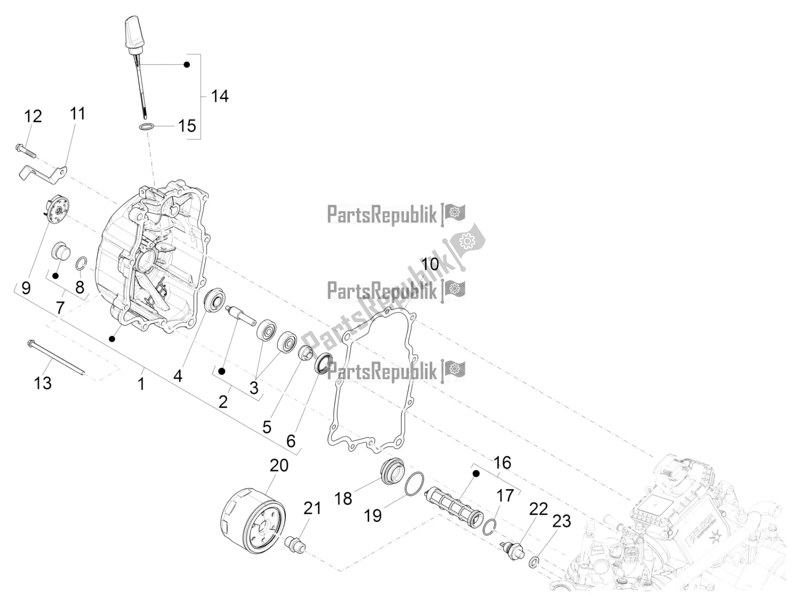 Toutes les pièces pour le Couvercle Magnéto Volant - Filtre à Huile du Piaggio Beverly 300 IE ABS Apac 2019