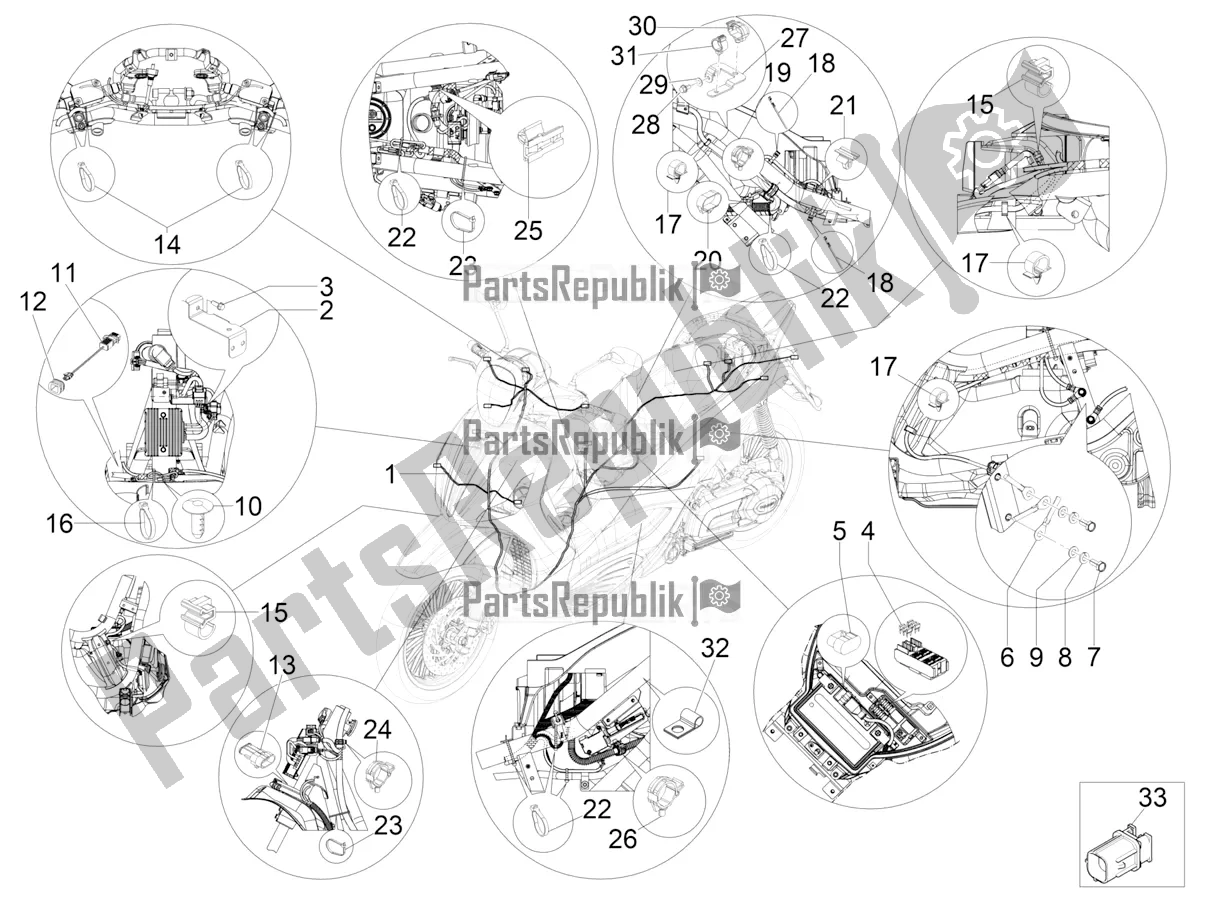 All parts for the Main Cable Harness of the Piaggio Beverly 300 IE ABS Apac 2019