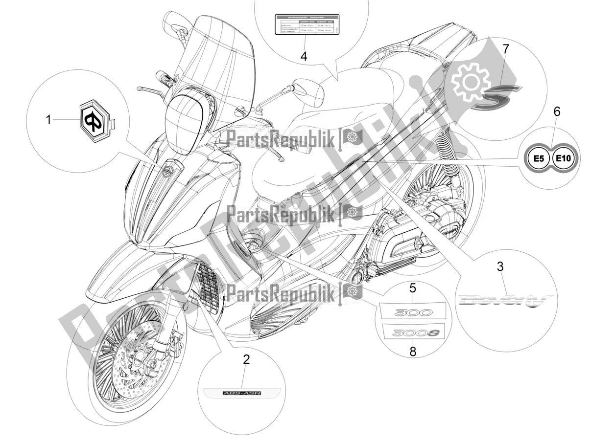 Todas las partes para Placas - Emblemas de Piaggio Beverly 300 IE ABS Apac 2019