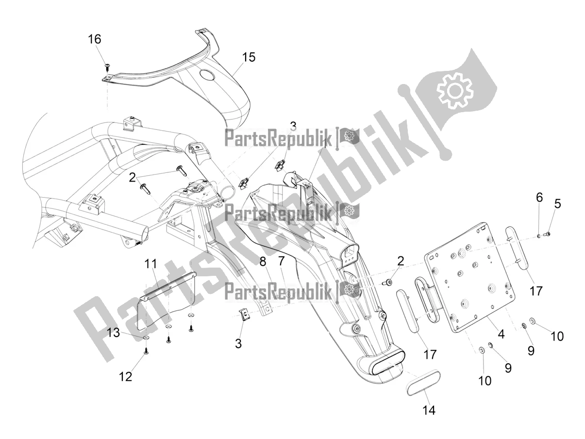 Tutte le parti per il Coperchio Posteriore - Paraspruzzi del Piaggio Beverly 300 IE ABS Apac 2019