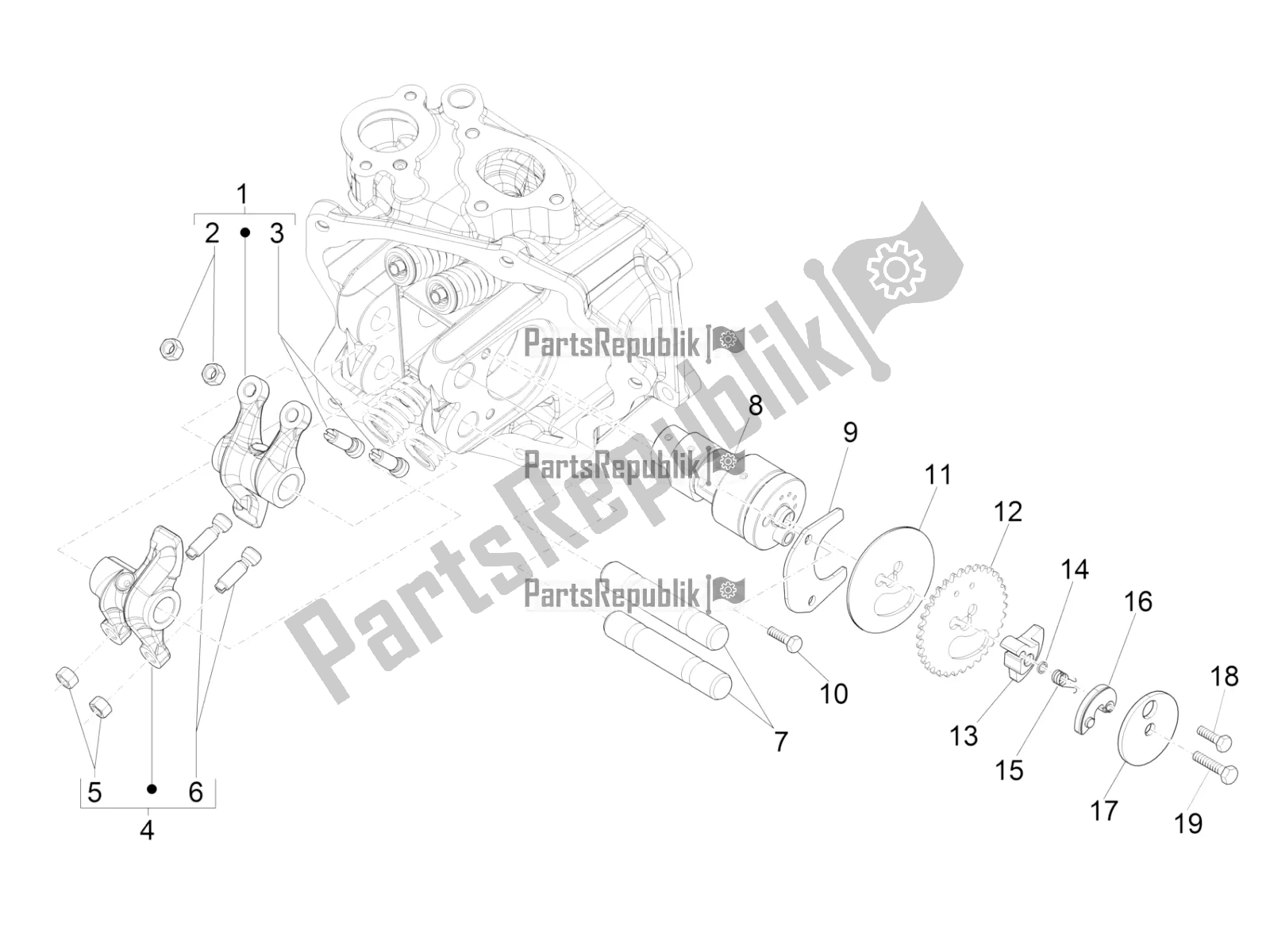 All parts for the Rocking Levers Support Unit of the Piaggio Beverly 300 IE ABS Apac 2019
