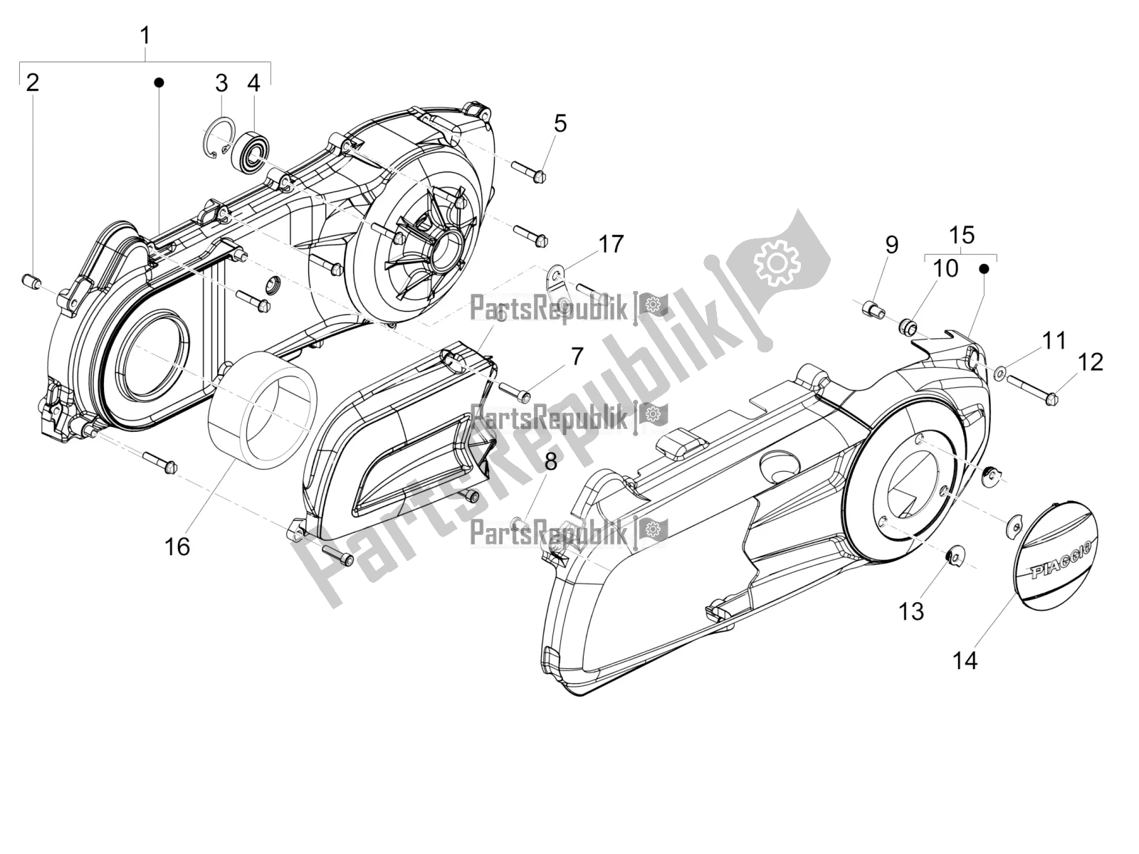 All parts for the Crankcase Cover - Crankcase Cooling of the Piaggio Beverly 300 IE ABS Apac 2020