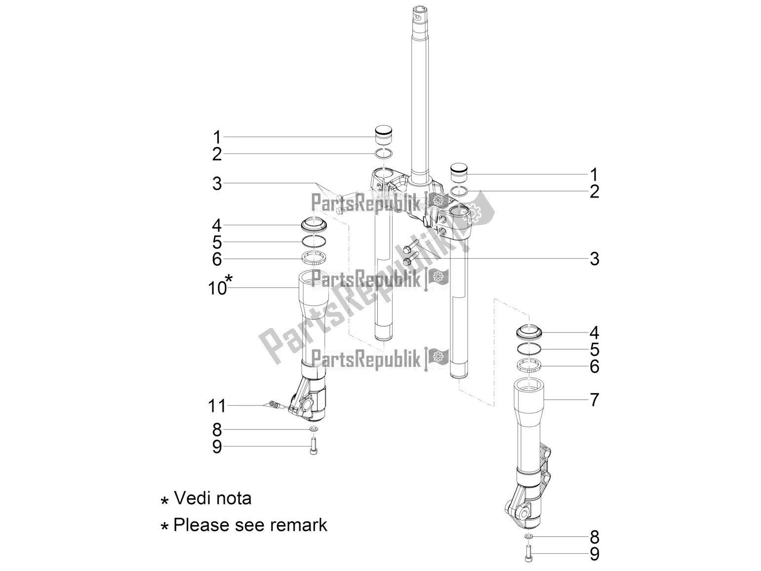 All parts for the Fork's Components (kayaba) of the Piaggio Beverly 300 IE ABS Apac 2020