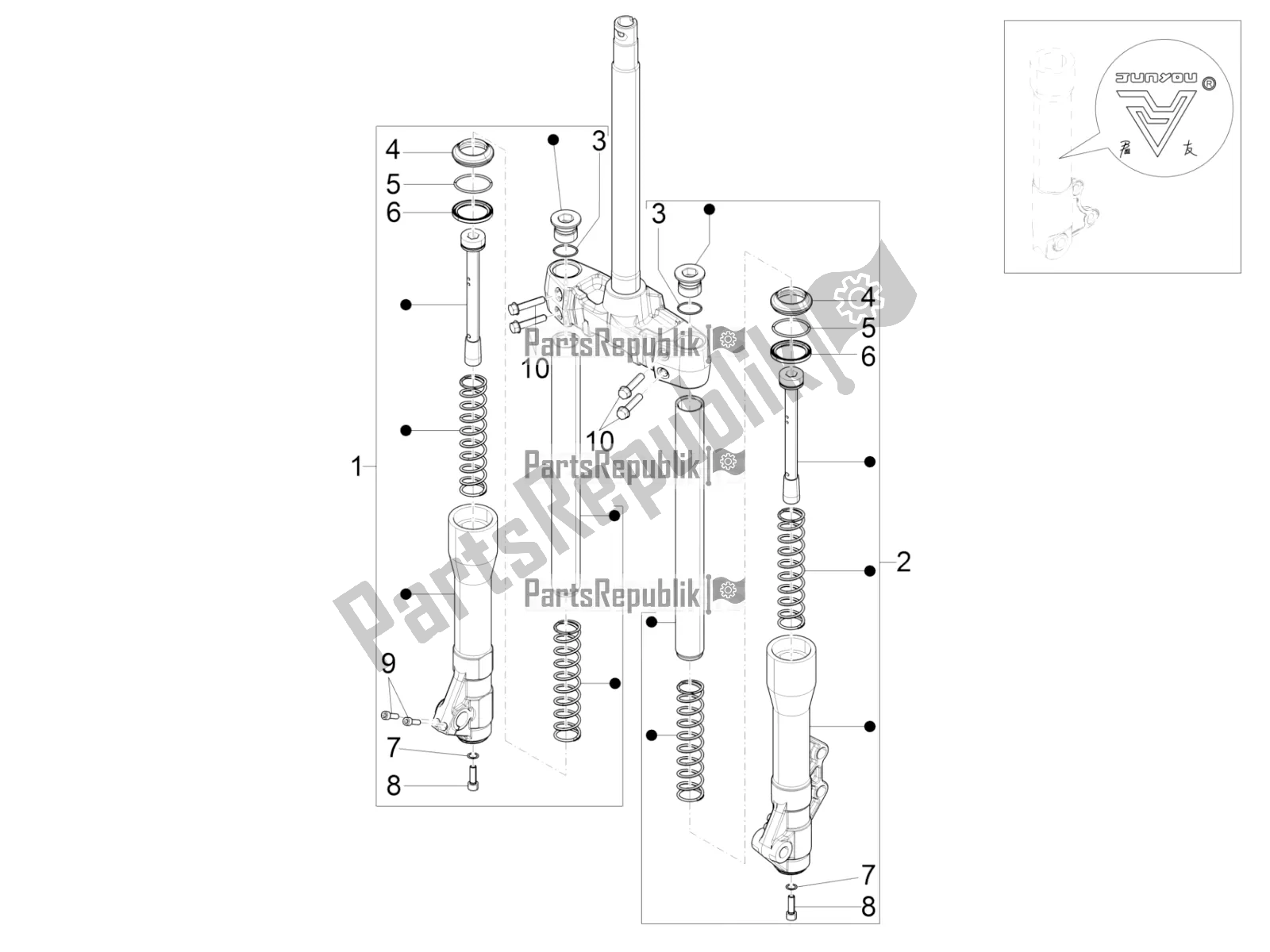 Toutes les pièces pour le Composants De La Fourche (mingxing) du Piaggio Beverly 300 IE ABS Apac 2020