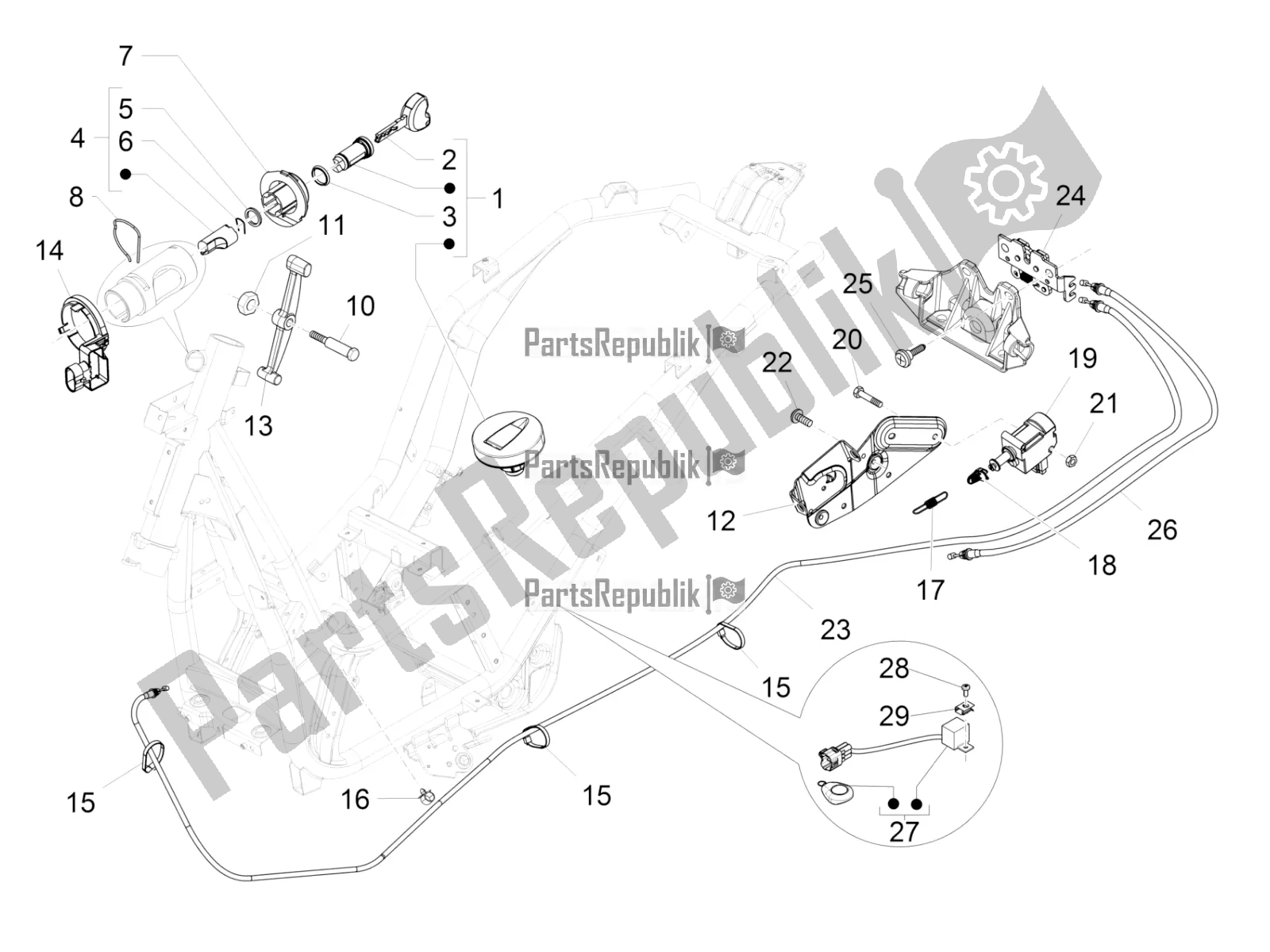 Todas as partes de Fechaduras do Piaggio Beverly 300 IE ABS Apac 2020