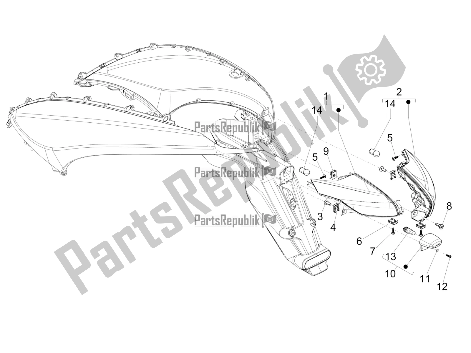 Toutes les pièces pour le Phares Arrière - Clignotants du Piaggio Beverly 300 IE ABS Apac 2020