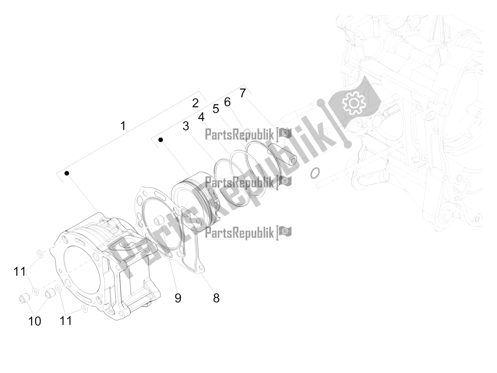 All parts for the Cylinder-piston-wrist Pin Unit of the Piaggio Beverly 300 IE HPE ABS 2021