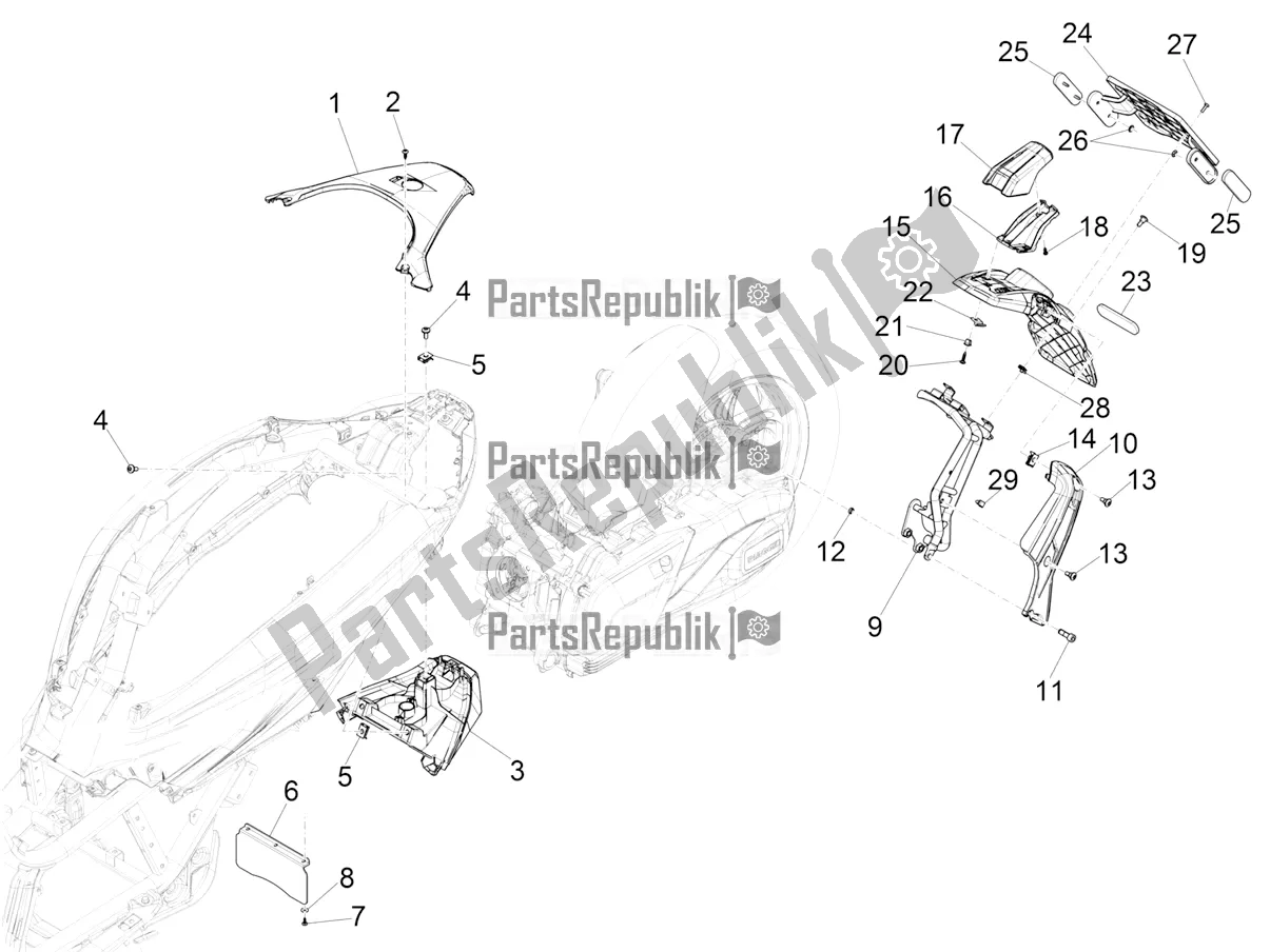 Todas las partes para Cubierta Trasera - Protector Contra Salpicaduras de Piaggio Beverly 300 IE HPE ABS 2022